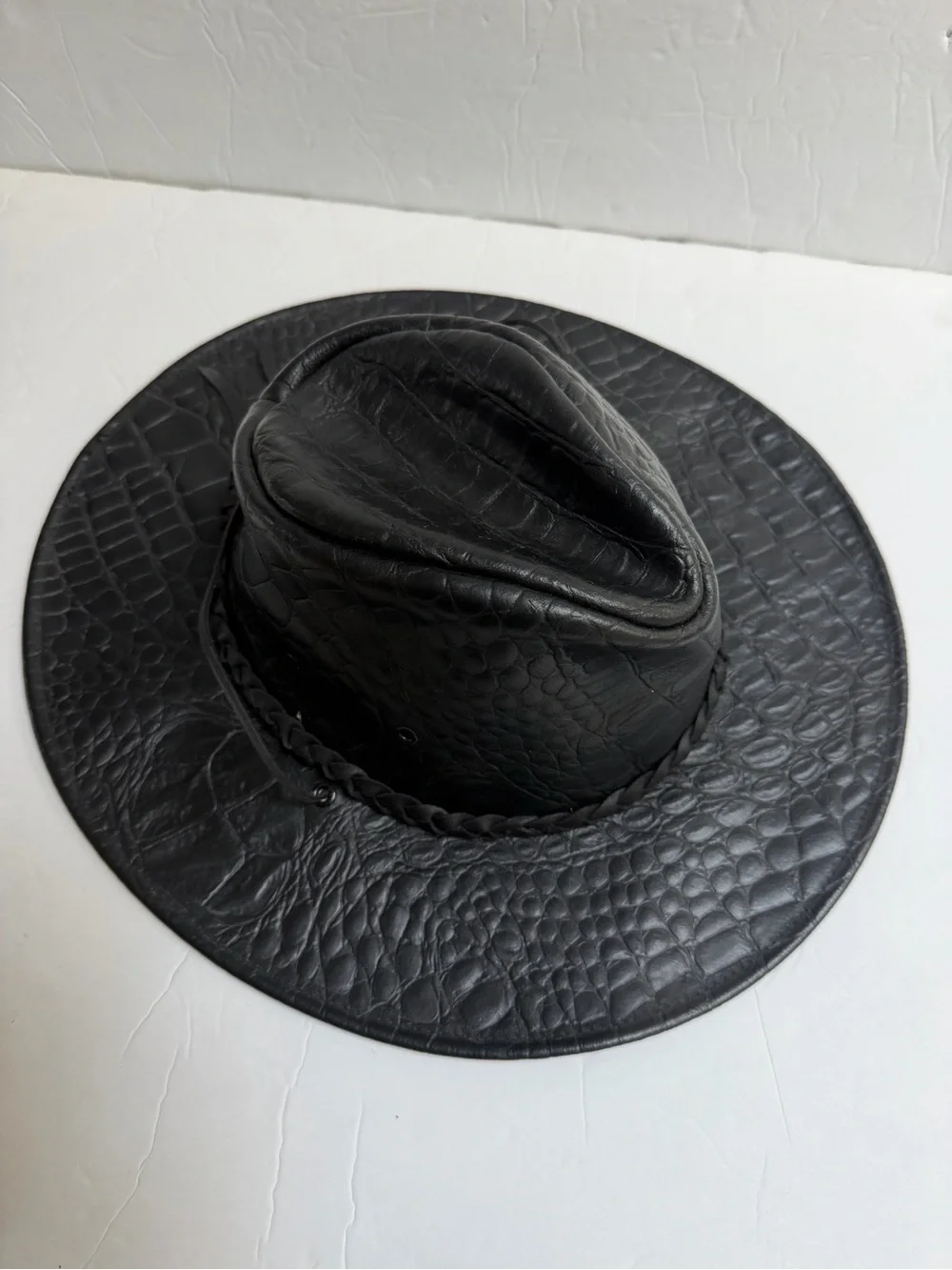 Black Croc Embossed Leather Cowboy Western Hat with Braided Band
